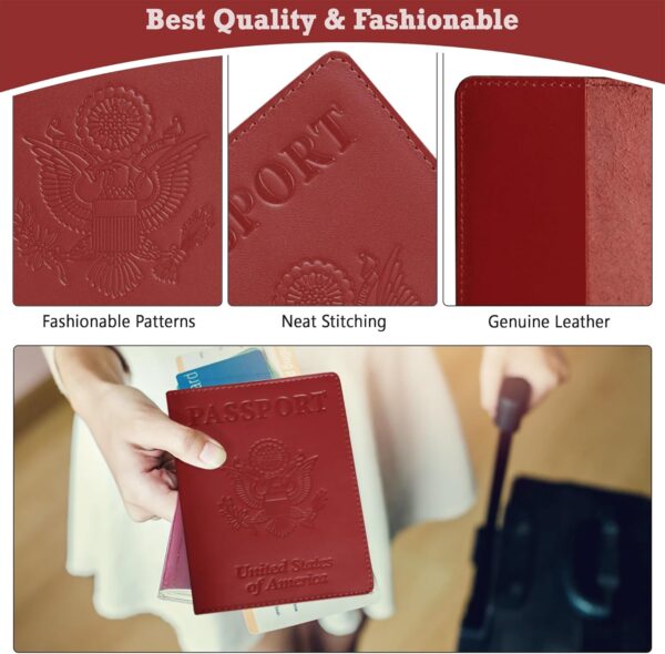 US Leather Passport Book Cover - Thin American Travel Passport Holder - Premium International USA Passport Protector Case for Women Men (Red) - Imagen 6