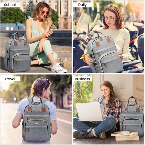 LOVEVOOK Laptop Backpack for Women & Men, Unisex Travel Anti-theft Work Bag, Business Computer College Backpacks Purse, Casual Hiking Outdoor Carry On Daypack with Lock, Fits 15.6 Inch Laptop, Grey - Imagen 6