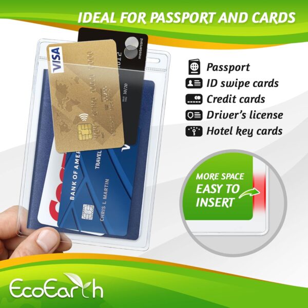 EcoEarth Passport & Identification Card Holders with Soft Edge (Clear, 4x6 Inch, 50 Pack), Extra Large Vertical ID Holder, Zipperless Plastic Name Badge Holders - Imagen 4