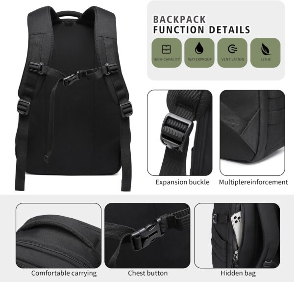 Wotony Military tactical backpack, backpack for men black tactical backpack small tactical backpack assault bag - Imagen 5