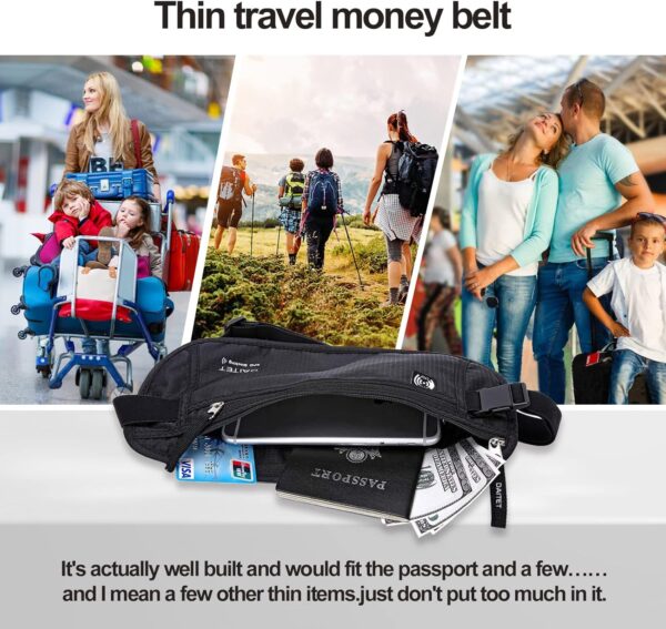 DAITET Money Belt - Passport Holder Secure Hidden Travel Wallet with RFID Blocking, Undercover Fanny Pack (Black) - Imagen 7