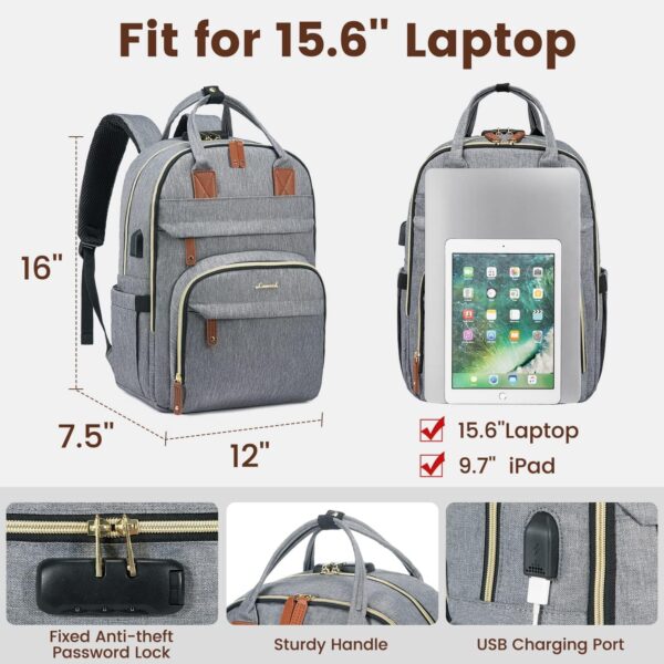 LOVEVOOK Laptop Backpack for Women & Men, Unisex Travel Anti-theft Work Bag, Business Computer College Backpacks Purse, Casual Hiking Outdoor Carry On Daypack with Lock, Fits 15.6 Inch Laptop, Grey - Imagen 5