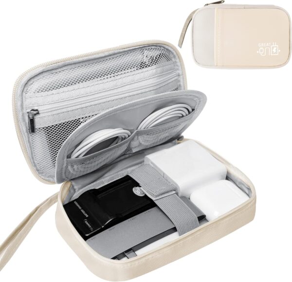 Electronics Travel Organizer,Portable Waterproof Electronic Travel Storage Bag for Small Charging Cord Storage,Charger,Small Electronics,SD Card etc,for Travel,Business -Beige