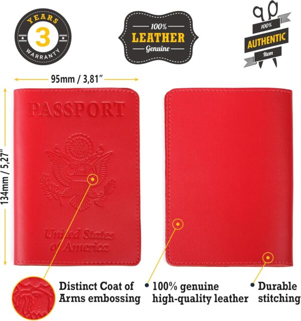 US Leather Passport Book Cover - Thin American Travel Passport Holder - Premium International USA Passport Protector Case for Women Men (Red) - Imagen 3