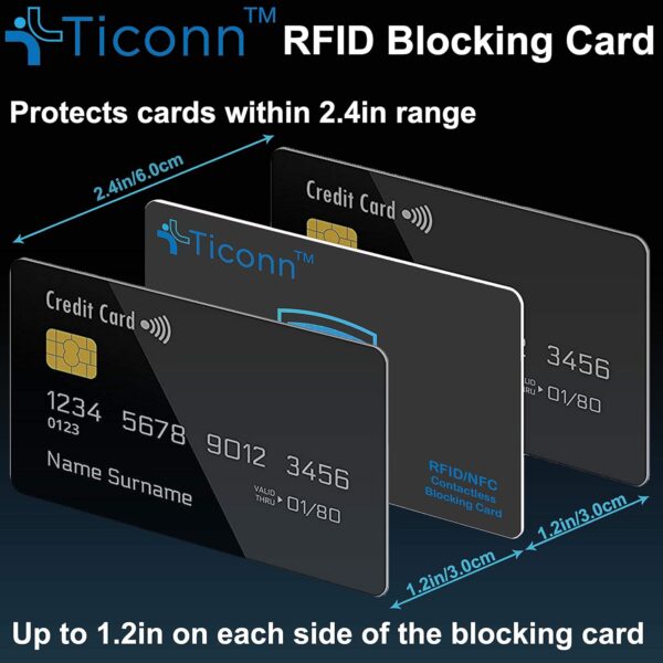 TICONN RFID Blocking Cards - 4 Pack, Premium Contactless NFC Debit Credit Card Passport Protector Blocker Set for Men & Women, Smart Slim Design Perfectly fits in Wallet/Purse (4) - Imagen 5