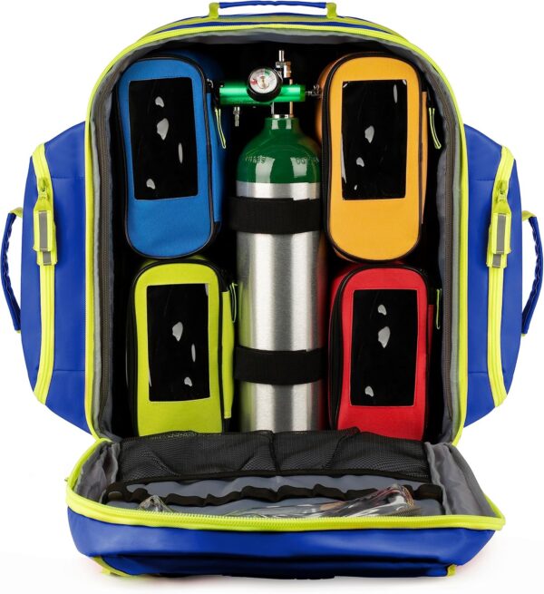 Scherber Fully-Stocked Premium First Responder Backpack | EMT/EMS Medic Trauma, Bleeding & Oxygen Medical Kit | CAT Tourniquet, QuikClot 4x4, HyFin Chest Seal & 250+ First Aid Supplies - Blue - Imagen 3